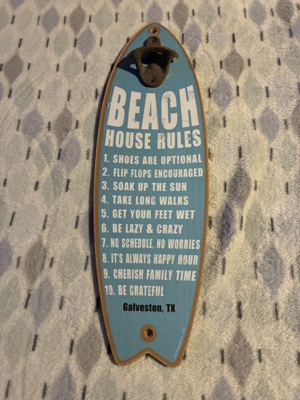 Beach House Rules Blue Wall Sign - Galveston, TX